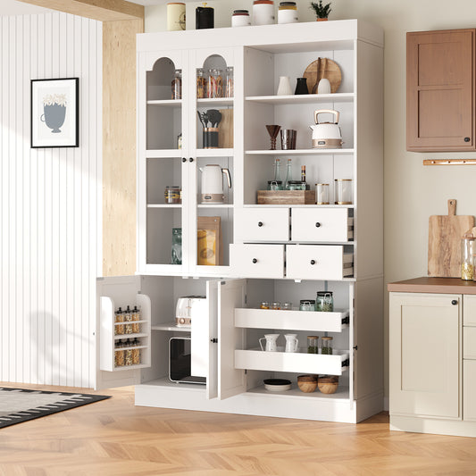 TOPMAx 47.2x15.7x75inch Freestanding Buffet With Hutch  Tall Kitchen Pantry Cabinet With 4 Drawers  Door Shelves And Pull- Out Trays For Dining Room  Living Room  White