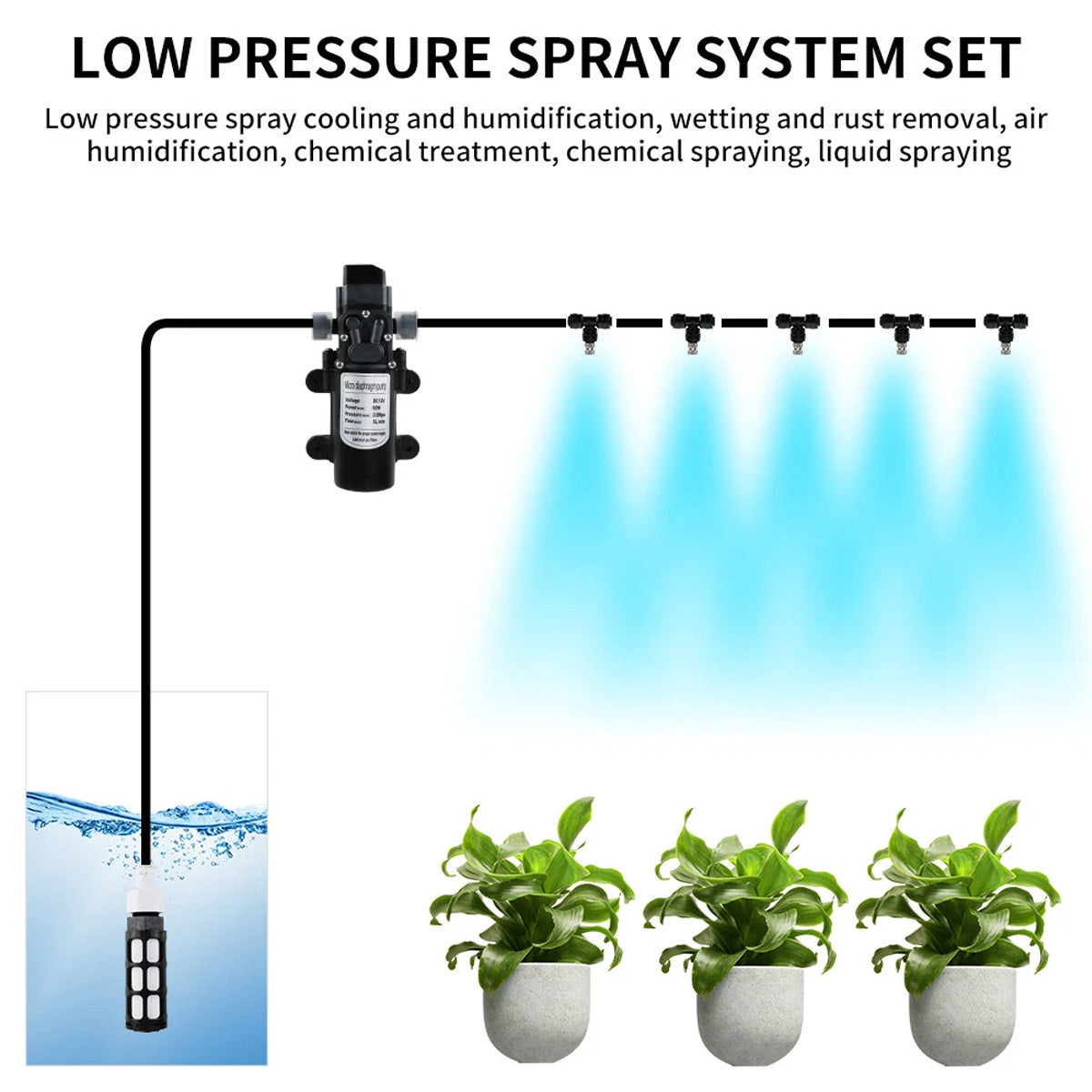 15m Misting System 12V 5L Min Water Garden Sprayer Sprinkler Cooling System