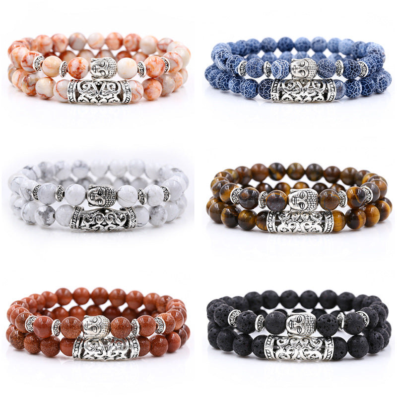 Creative Personality Energy Stone Hand Wear Flying Saucer Buddha Head Round Tube Bracelet Set Accessories Wholesale Accessories Men