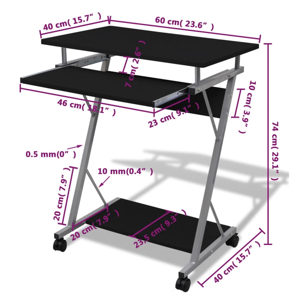 Computer desk, computer cart, PC table, office desk, laptop with casters, computer table