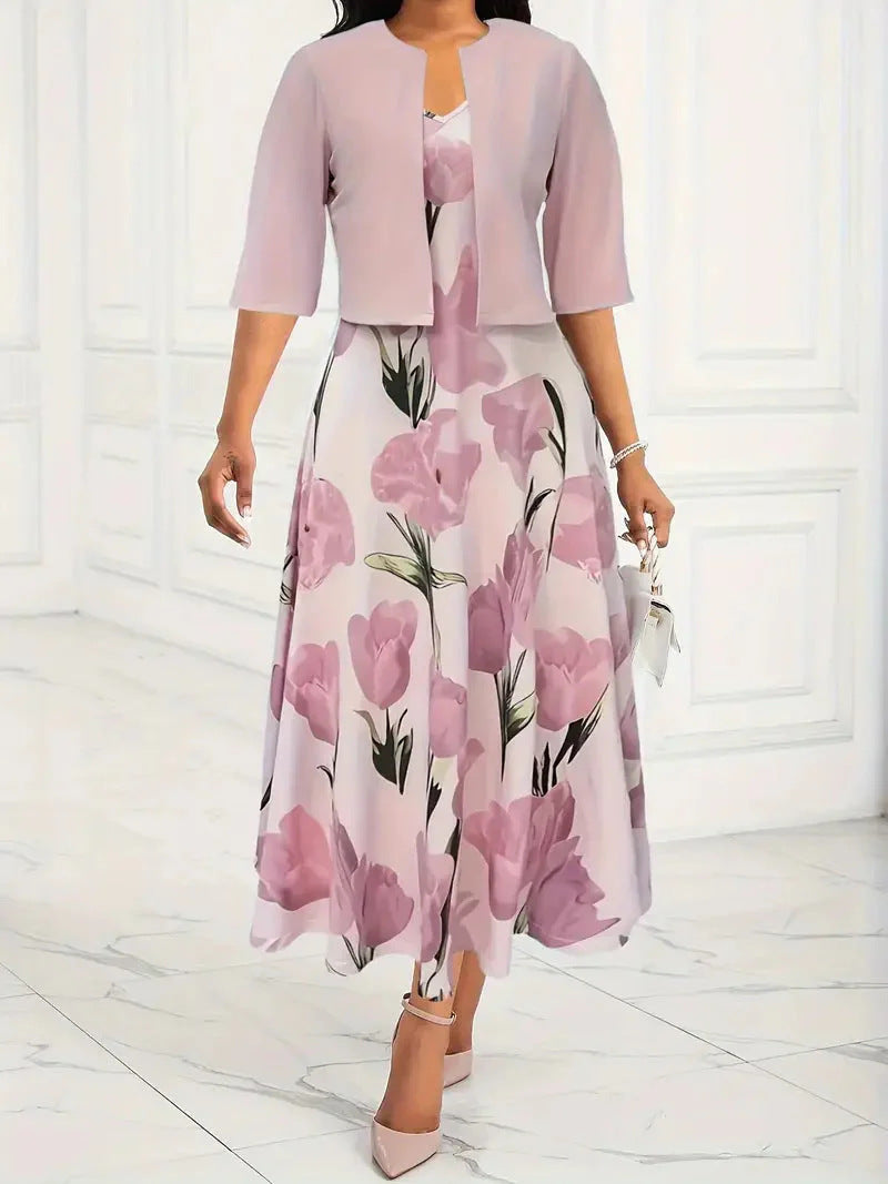 Women's Two-Piece Dress Office Floral Print Maxi Skirt