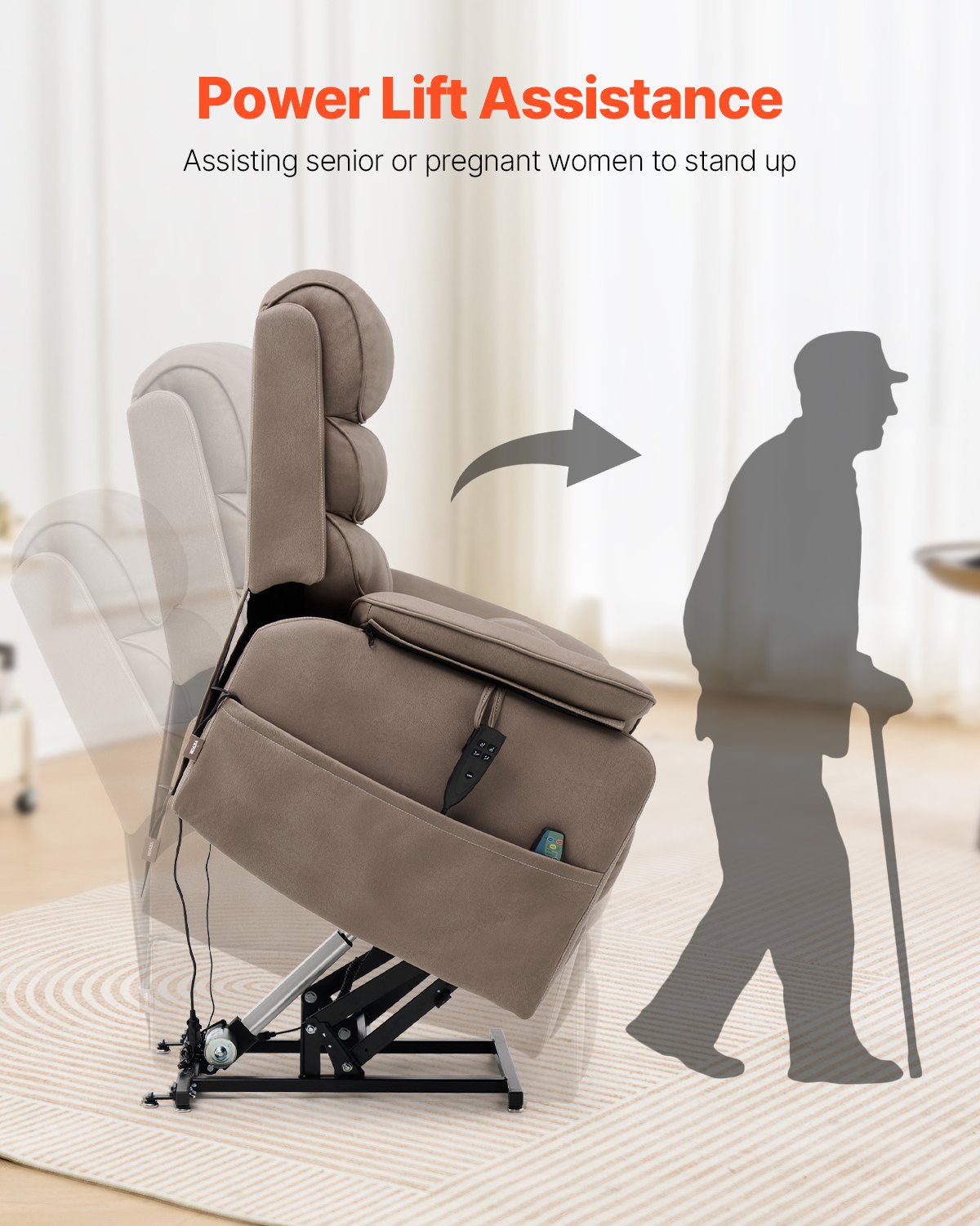 Power Lift Recliner Chair, Lift Chair With Heat And Massage For Elderly, Dual Motor Recliner Chair With A  Cup Holder, Infinite Position Adjustment Electric Recliner (Medium-Wide, Light Brown)