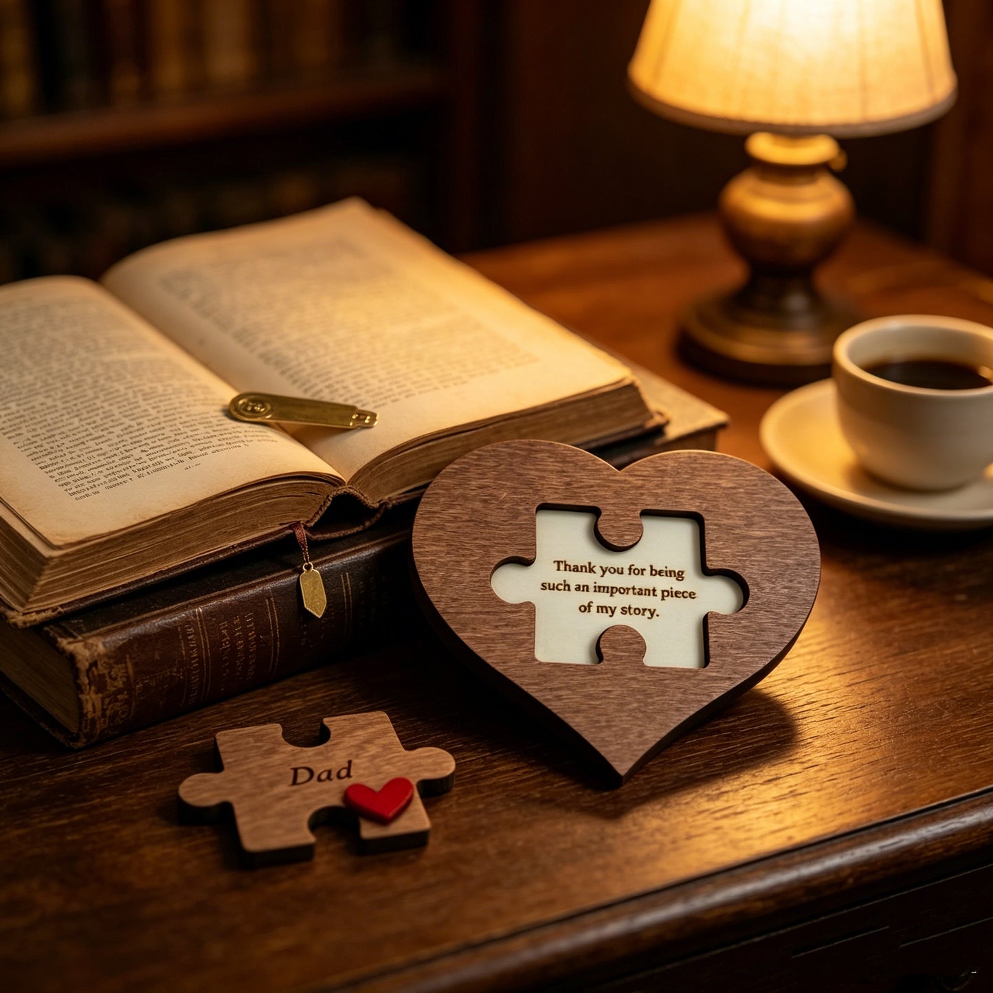 Wooden Heart Puzzle Sign For Dad, Father's Day Gift Engraved Wood Heart Puzzle Desk Decor Thank You Dad Keepsake Ornament