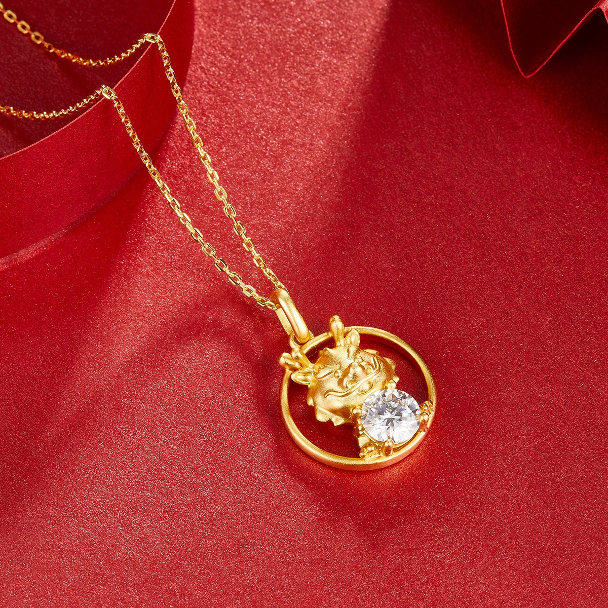 S925 Sterling Silver Gold Plated 1ct D Color VVS1 Moissanite Dragon Necklace 4.7g Chinese Zodiac Benmingnian Gift GRA Certified Gift Box