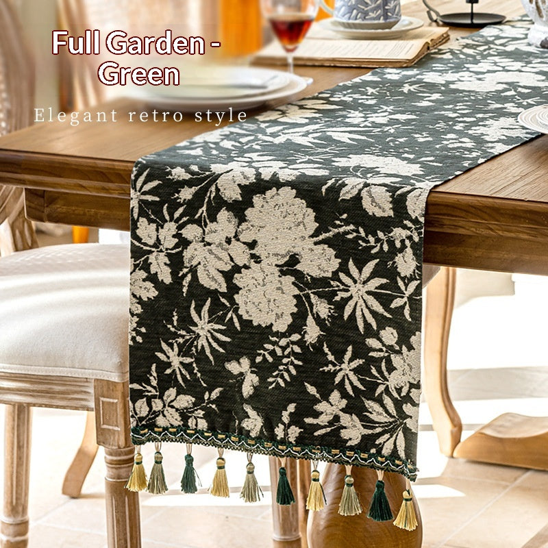 Living Room Table And Desk Runner Chenille Tassel Long Tablecloth
