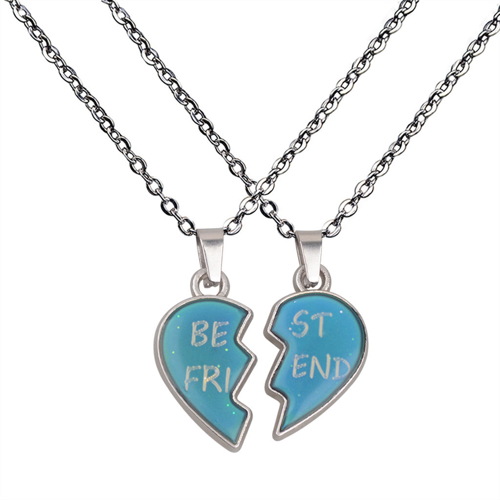 Couple Angel Wings Heart-shaped Temperature-sensitive Mood-changing Necklace Best Frind