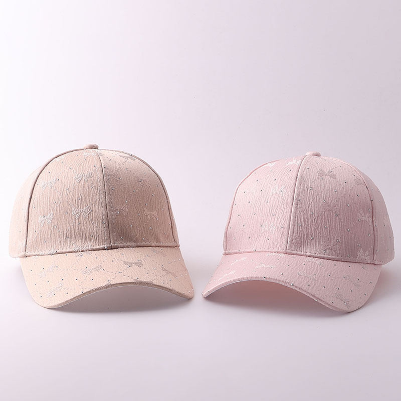 Korean-style Soft Style Bow Tie Rhinestone Baseball Cap With Textured Pleats And Breathable Brim Outdoor Versatile Hat For Outings With A Curved Brim