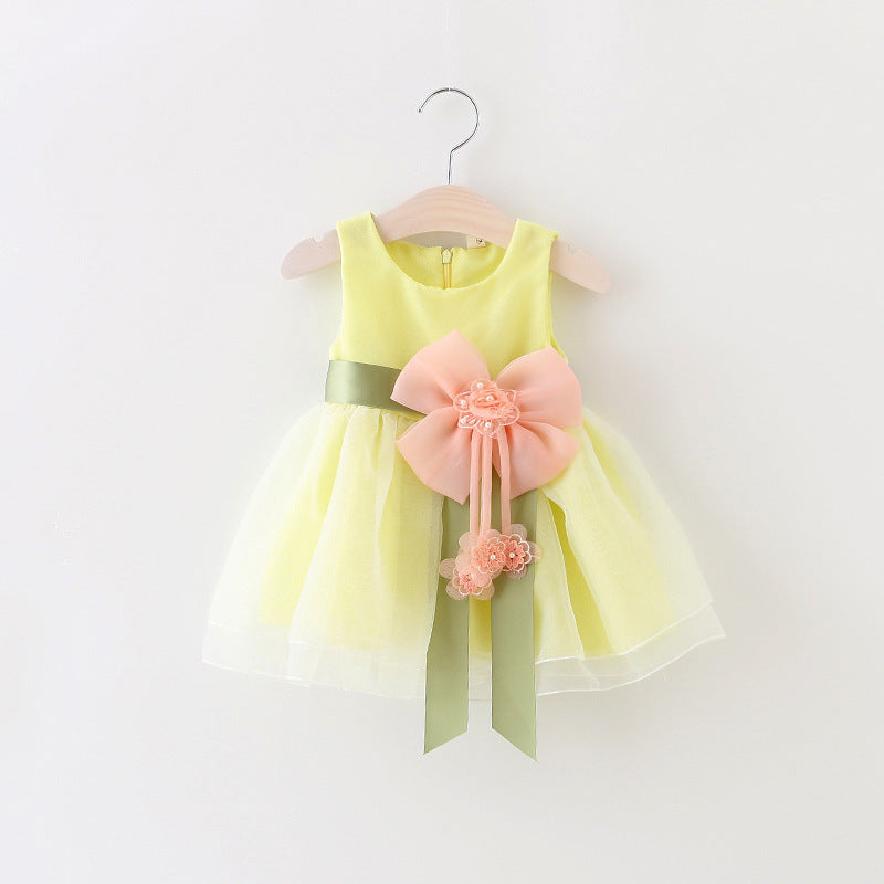 New Womens Childrens Dress Princess Style With Floral Pattern And Large Bow