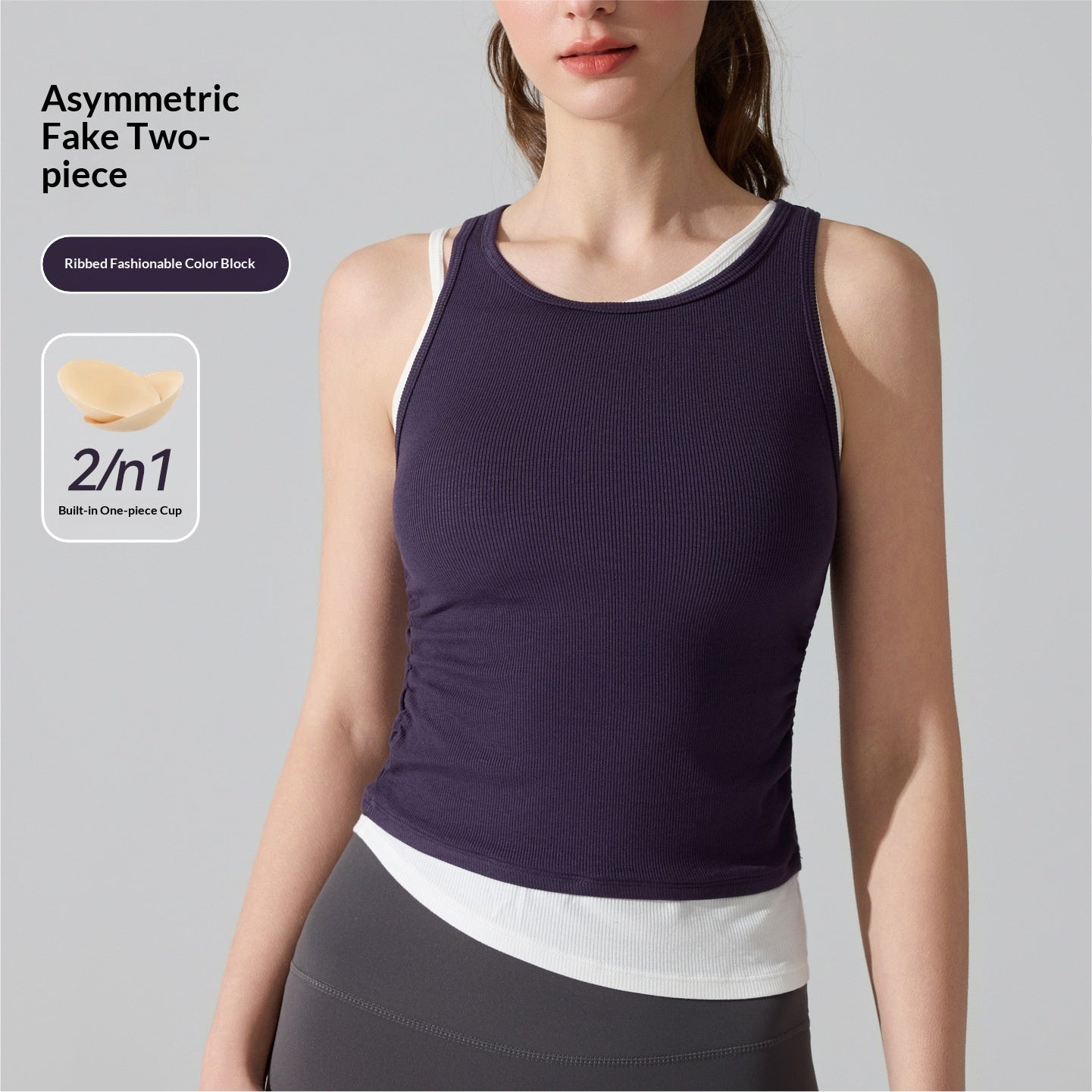 Threaded Yoga Tank Top High-Elastic One-Piece Cup Bra Slim-Fit Fake Two-Piece Running Fitness Wear