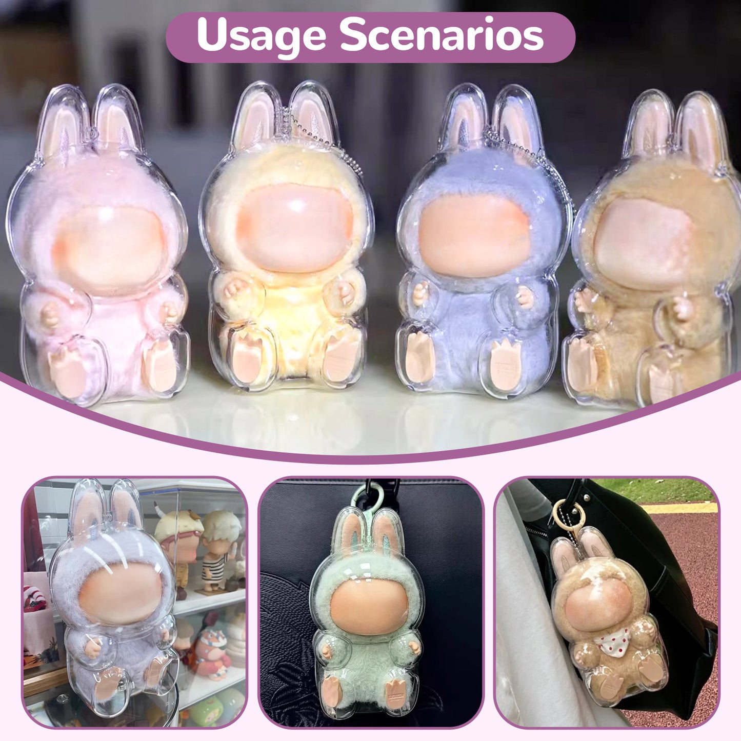 Tocirelo Protective Case Cover Compatible With LABUBU Have A Seat, Clear Plastic Display Case With Keychain, Portable Acrylic Dustproof Accessories Protector Holder For Collectors  Doll Not Included