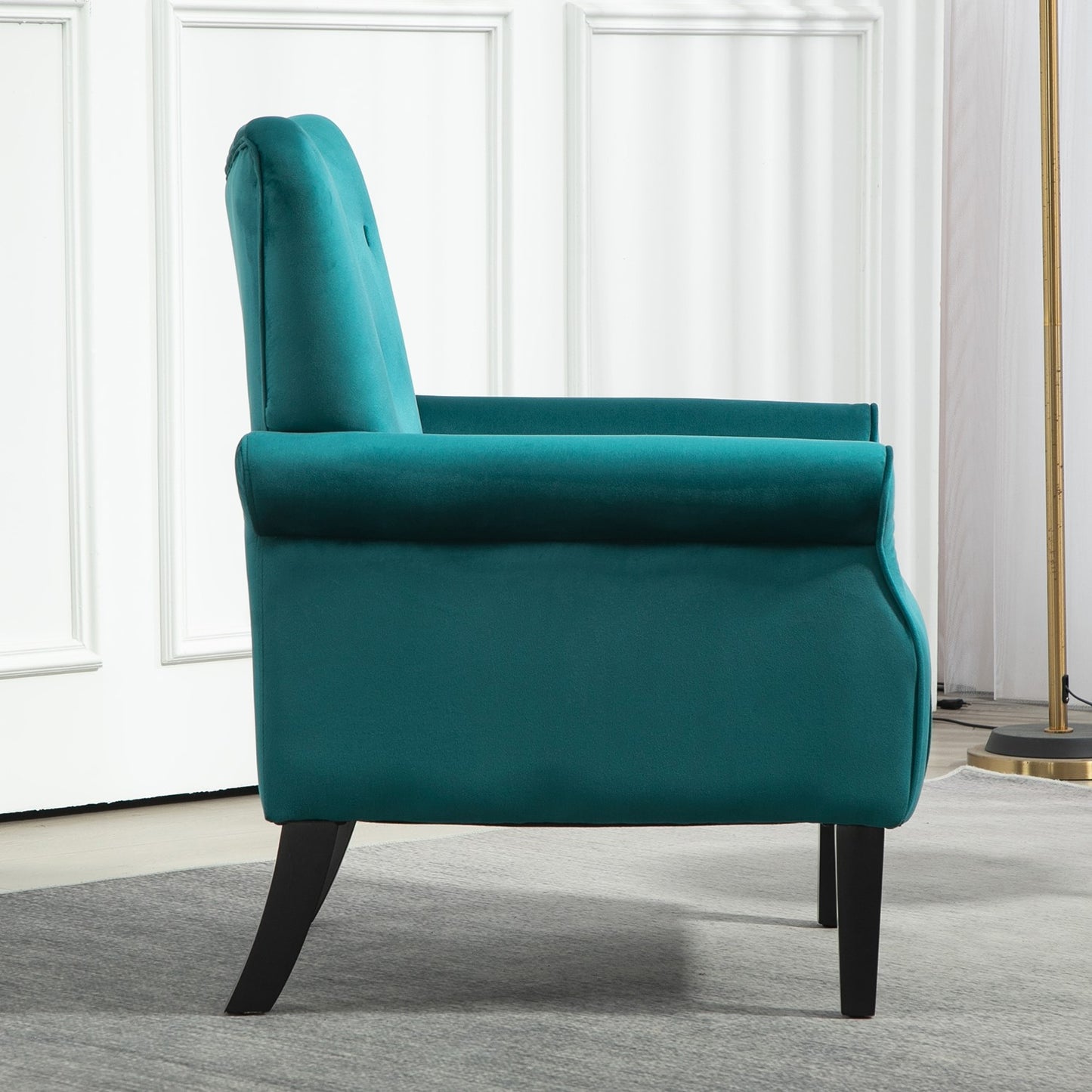Mid-Century Modern Wingback Accent Chair, Upholstered Fabric Armchair With Sturdy Wood Legs, High-Back Padded Club Chair For Living Room Bedroom Office