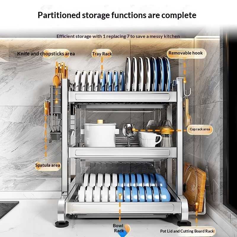 Multi-Tiered Multi-Functional Kitchen Countertop Dish-Drying And Storage Rack