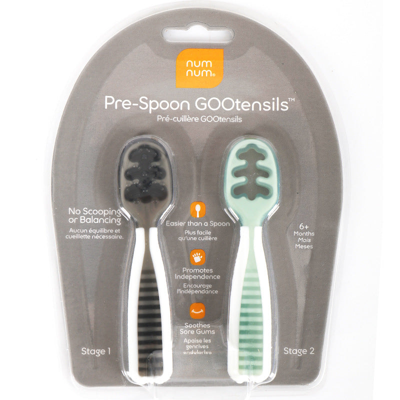 Complementary Food Training Feeding Spoon Flat Head Sticky Silicone
