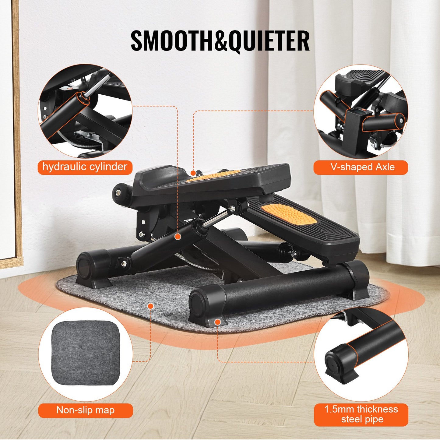 Stair Stepper, Mini Stepper For Exercise At Home, Hydraulic Fitness Twist Stepper With Resistance Bands, Full Body Workout Cardio Equipment, Stair Climber With LCD Monitor, 330LBS Load Capacity