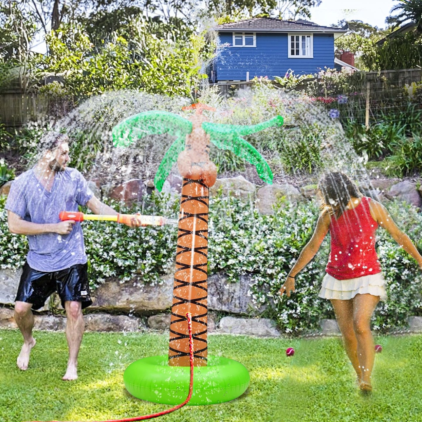Inflatable Palm Tree Sprinkler Toy, Large Outdoor Water Spray Coconut Tree, Summer Backyard Water Toy For Children And Adults.