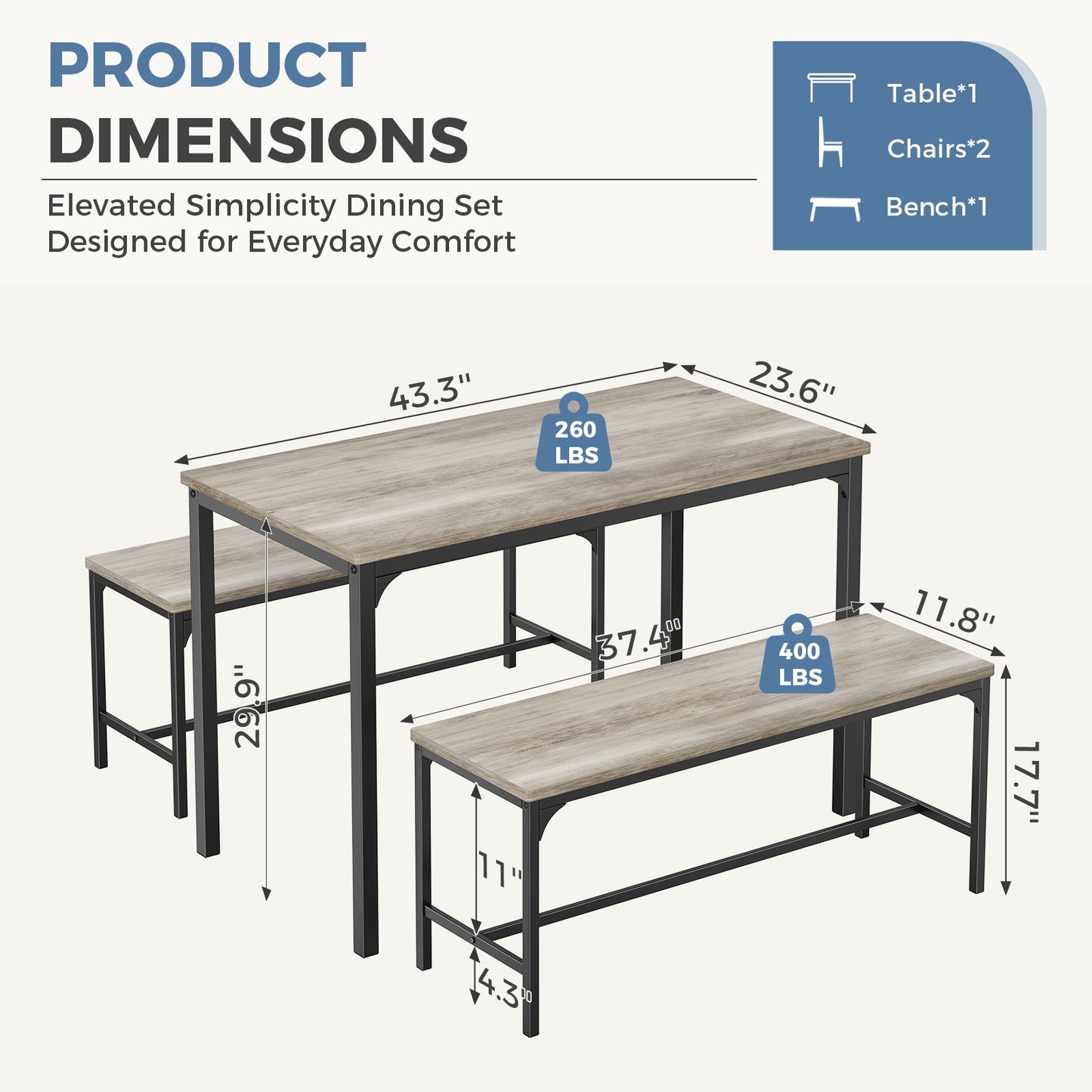 Dining Table, Dining Table Set That Can Accommodate 4 People And Is Equipped With Benches, Simple Assembly Kitchen Table