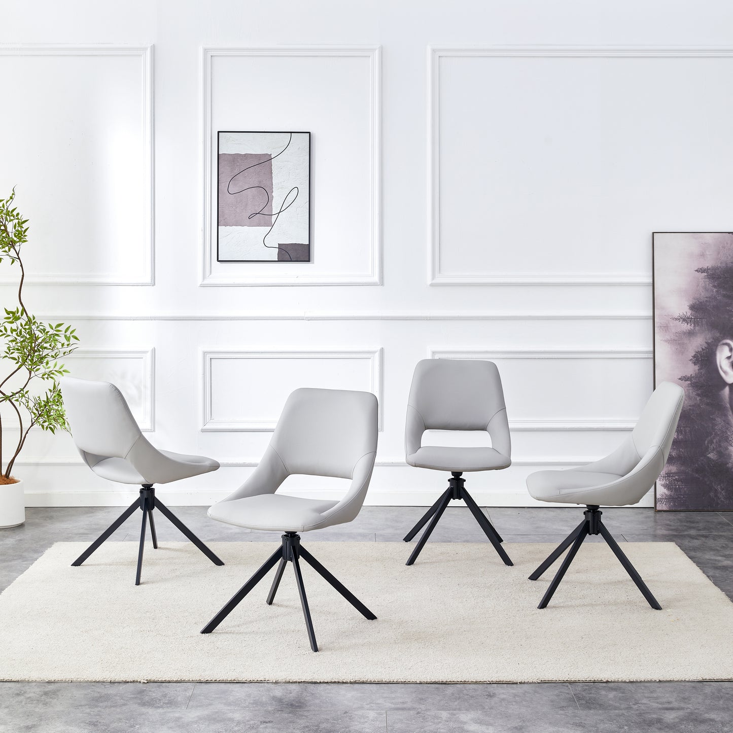 Dining Chairs Set Of 4, Comfortable Swivel Dining Room Chair, Metal Kitchen Chairs With GoldMesh Scratch-Resistant Leather And High Back  Light Gray, Set Of 4