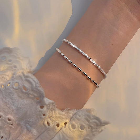 925 Silver Bracelet Starry Rice Grain Double-layer Bracelet Sparkling Light Luxury High-grade Sense Female Accessories