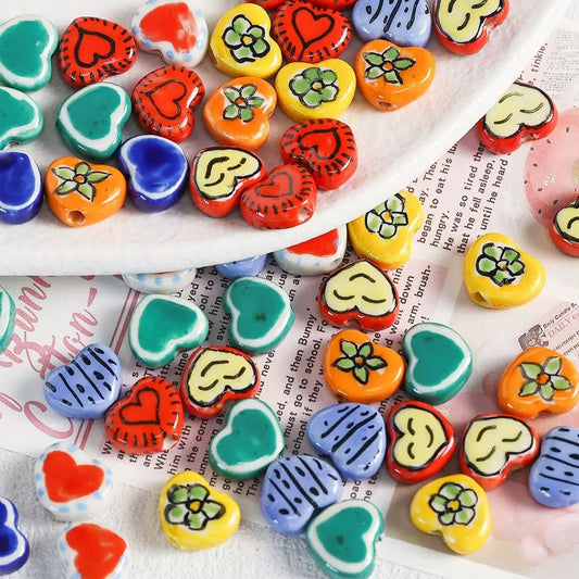 Colorful Ceramic Lovely Heart-shaped Hand-painted Loose Beads Bracelet Necklace Accessories Beads