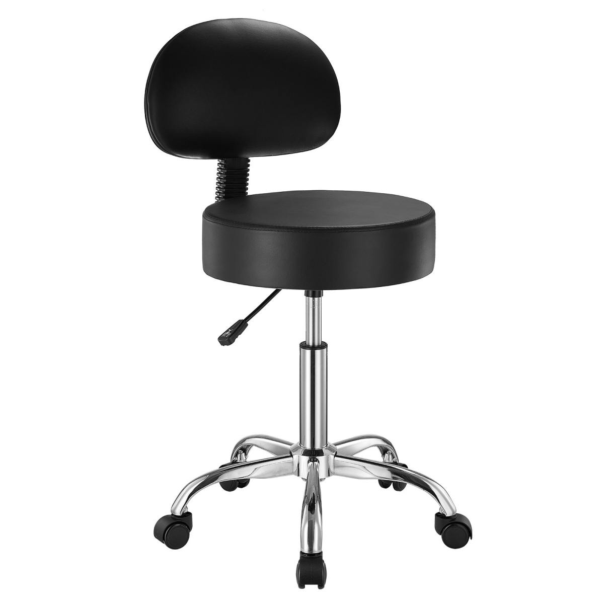 Sattelhocker Rollhocker 204 Kg Belastbarer Höhenverstellbarer (84-100 Cm) Drehhocker Arbeitshocker Mit Rückenlehne, PU-Leder-Drehsattelstuhl Für Salon Spa Massage Klinik Schwarz