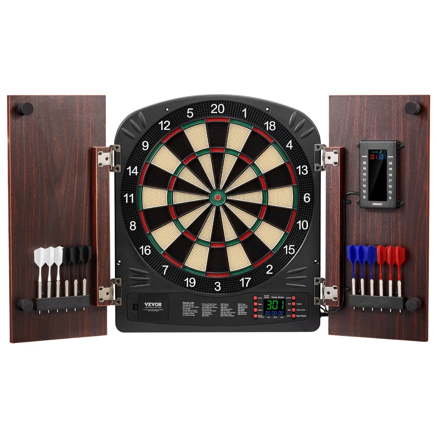 Dartboard And Cabinet Set, Ready-to-Play Bundle Dartboard Cabinet Set, Hideaway Cabinet Features Electronic Scoring, Easy Assembly, Complete With All Accessories, Perfect For Cricket Games