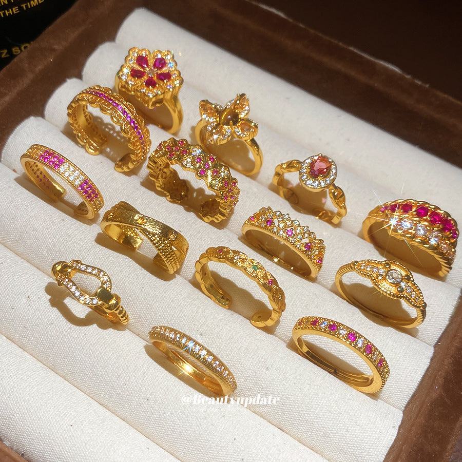European And American Luxury Vintage Diamond-Encrusted Rings, Niche High-End Palace-Style Open Rings, Versatile And Elegant Hand Accessories Wholesale