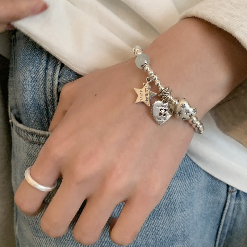 Korean-style Heart And Star Beaded Bracelet For Women Light Luxury