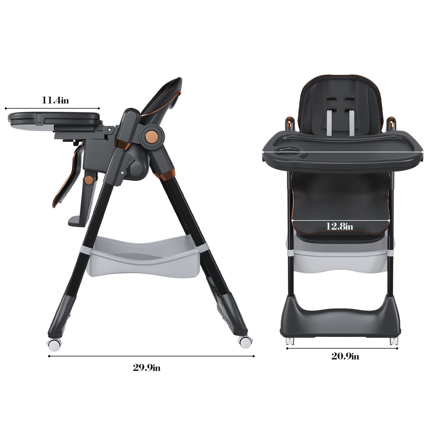 Adjustable Baby High Chair 0-6 Years -Portable Infant Feeding Seat With Safety Belt, Silent Lockable Wheels & Easy-Clean Design For Home, Dining, Living Room, Bedroom  Black