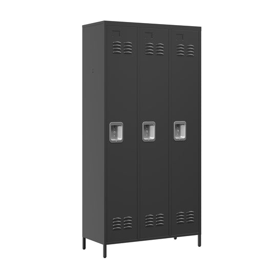3 Door 72 H Metal Lockers With Lock For Employees,Storage Locker Cabinet  For Home Gym Office School Garage,Black