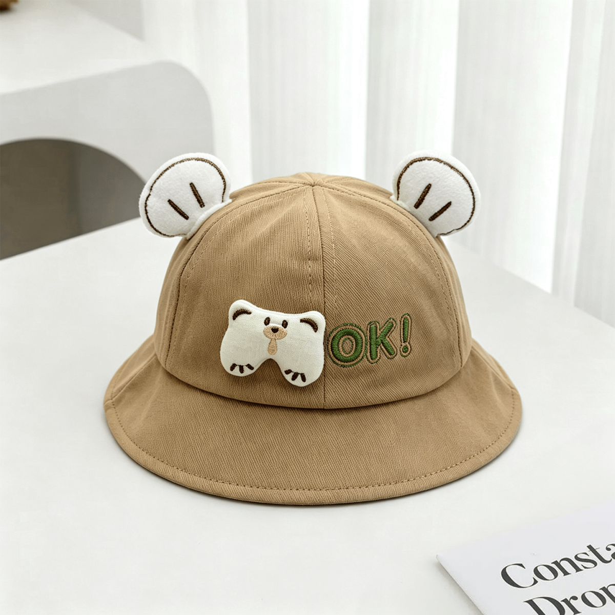 The New Boys And Girls' Ok Bear Decorative Round-top Children's Cap With A Cute And Soft Babyish Style Is Perfect For Outdoor Outings And Provides Shade.