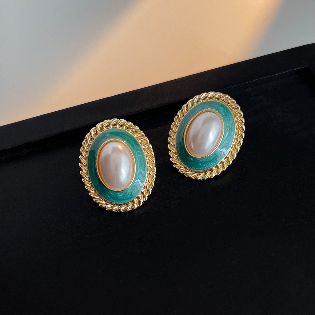 French Retro Victorian Earrings For Women Emerald Zircon Stud Earrings Fine Jewelry Gift