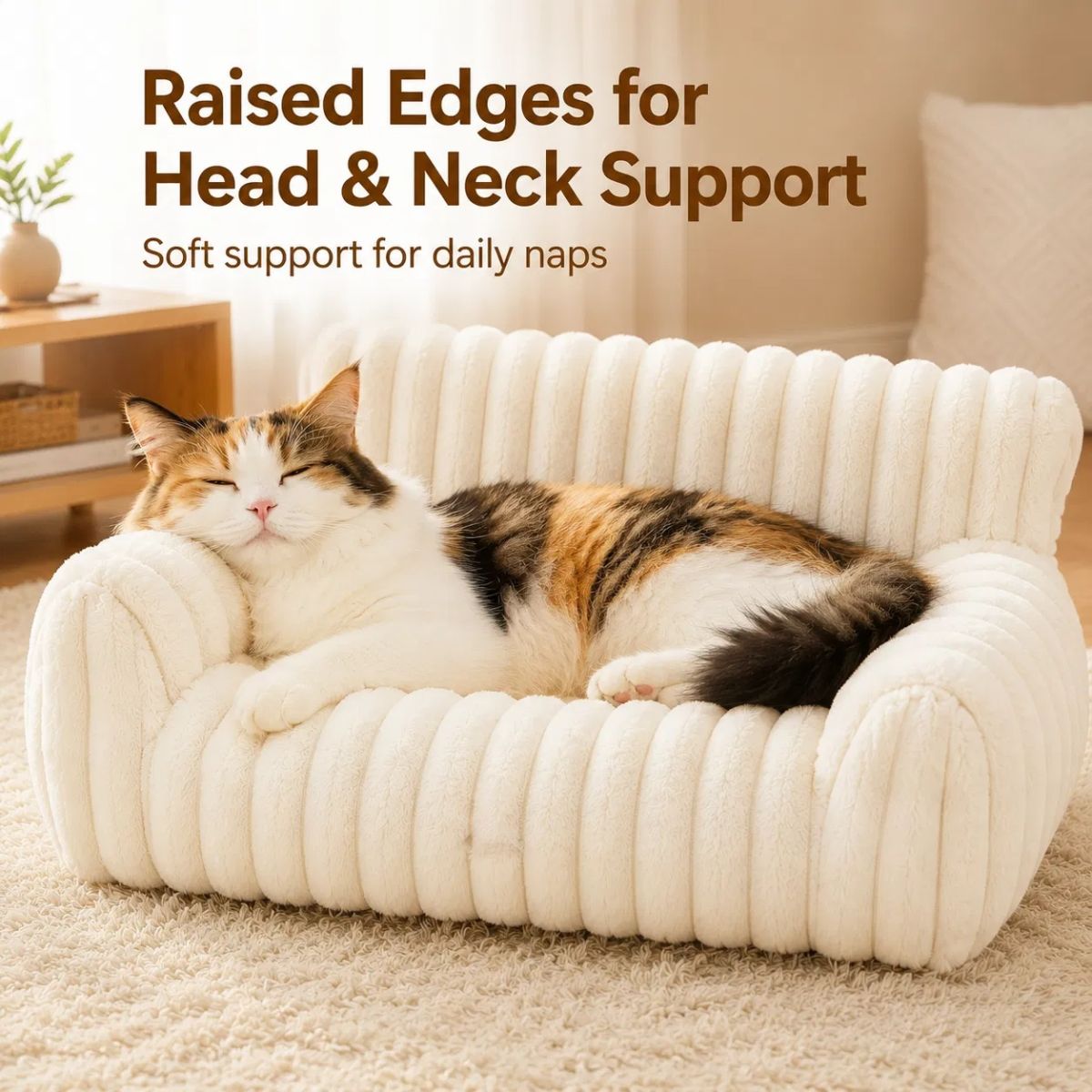 Cute Cat Couch For Pets - Fluffy Cat Beds With Premium Soft Corduroy Fleece, Fuzzy Cats Beds For Indoor Cats With Removable Washable Cover, Supportive Pet Sofa