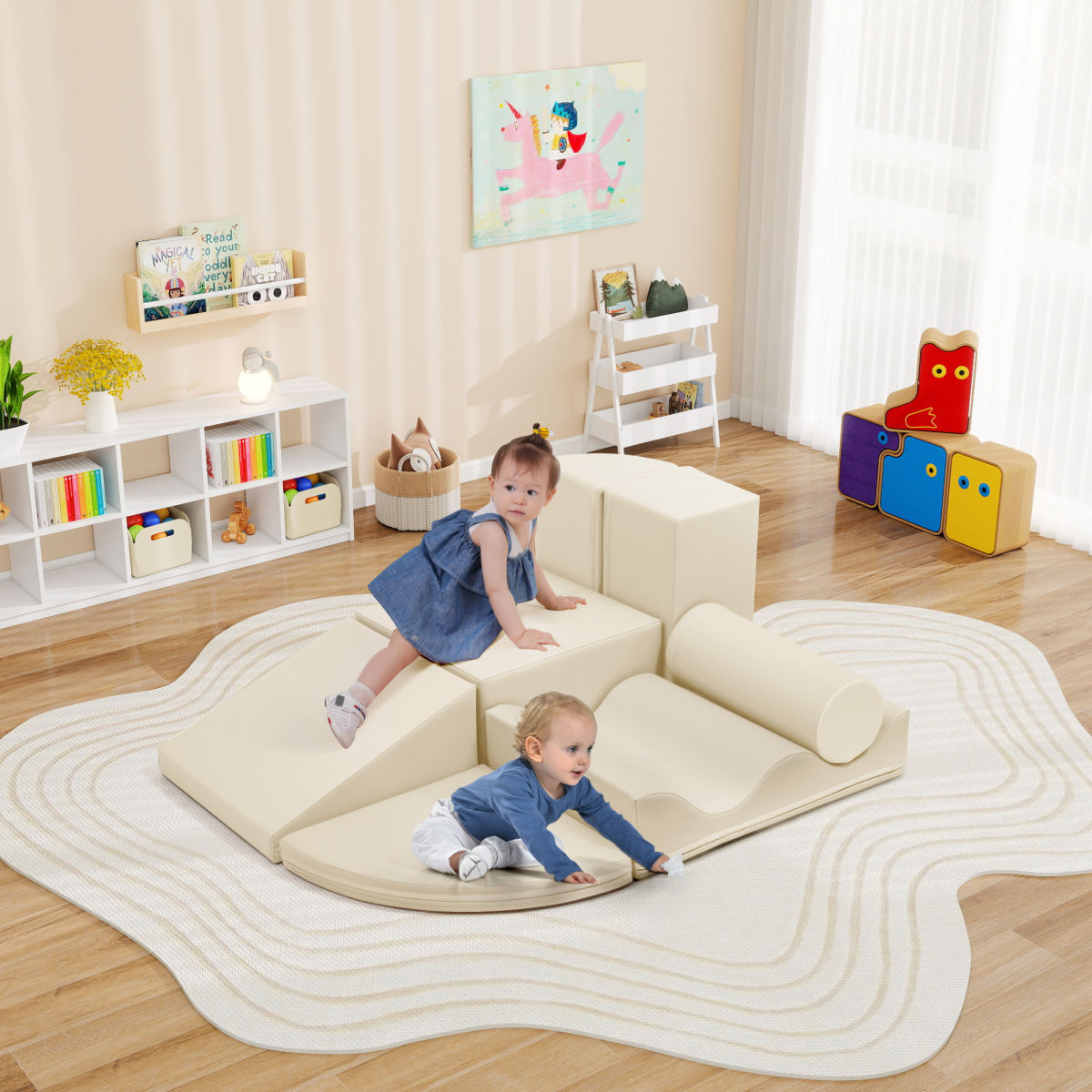 7-Piece Indoor Climbing Foam For Kids, Soft PU Toddler Climbing Toys, Indoor Climb And Crawl Activity Play Set