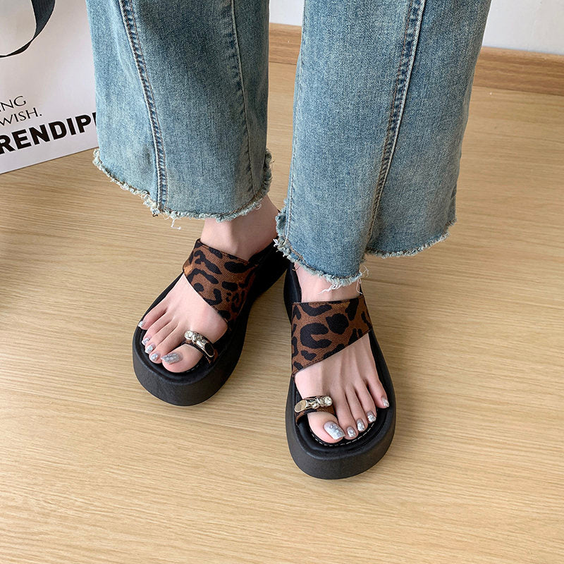 Fashion Platform Slide Sandals For Women, New Summer Outdoor Wear, Versatile Elevated Flip Flops With Toe Post