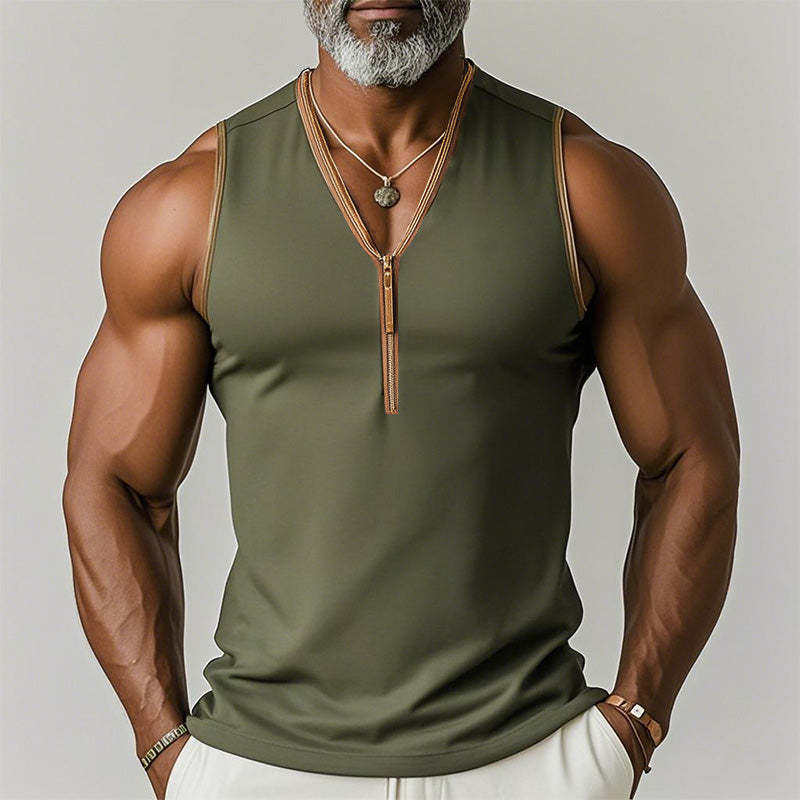 Knitted Vertical-Stripe Fitness Slim-Fit Mens Tank Top