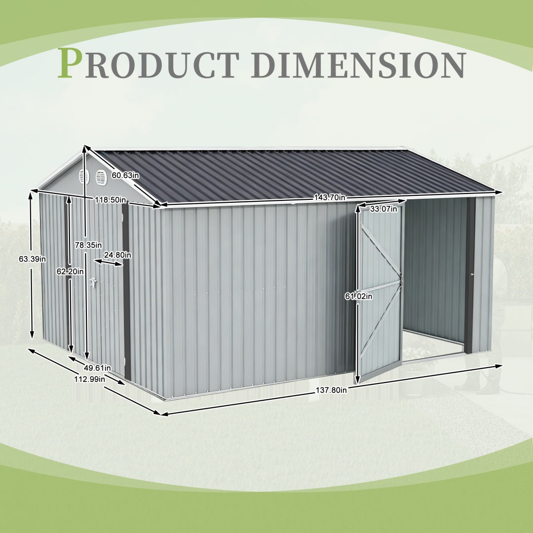 10x12 FT Outdoor Metal Storage Shed, Large Storage Sheds With Sturdy Frame Structure, Metal Garden Tool Shed With Lockable Door For Garden,Gift A Foldable Flower Pot Stand, Backyard, WHIT