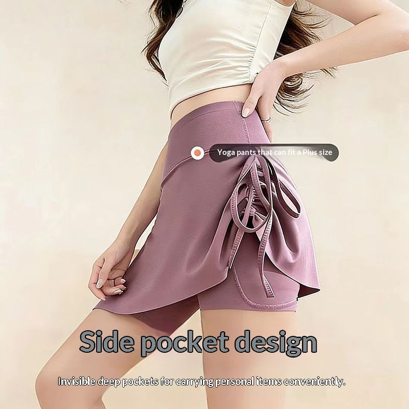 Fake Two-piece Womens High-waisted Yoga Shorts