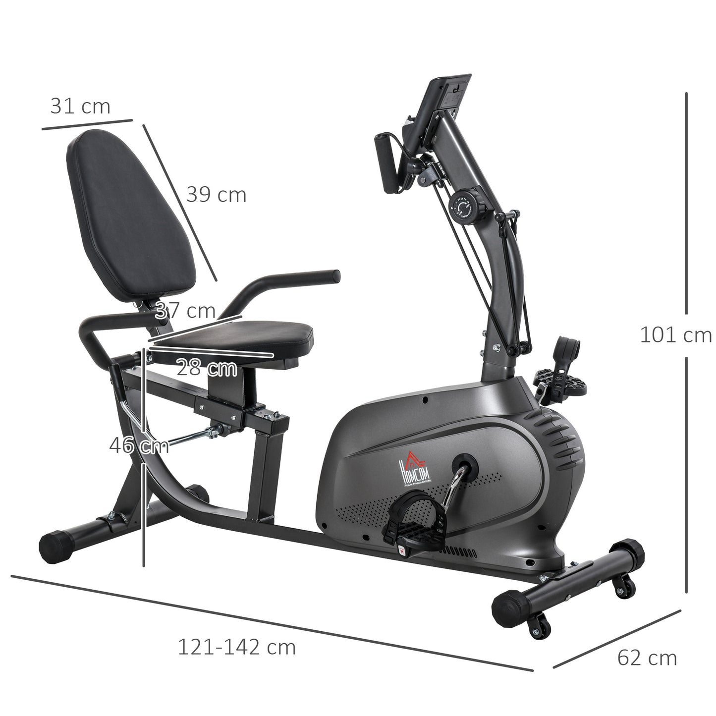 Recumbent Exercise Bike Recovery Exerciser, 8-Level Magnetic Resistance Stationary Bike With Pad Holder, LCD Monitor, For Indoor Cardio Workout, Black
