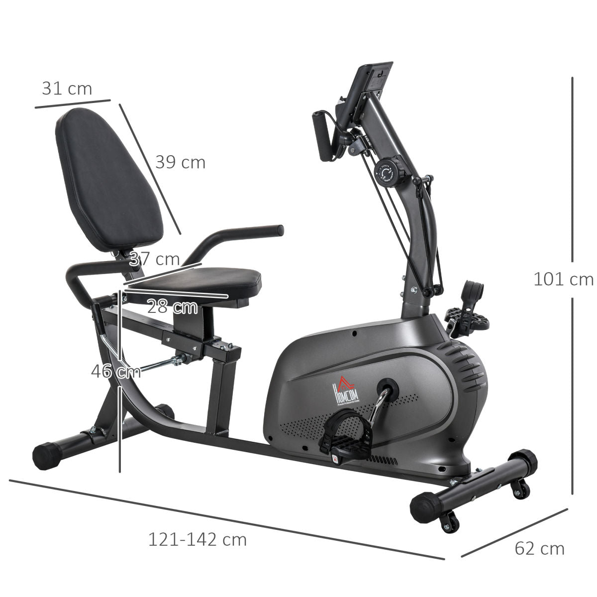 Recumbent Exercise Bike Recovery Exerciser, 8-Level Magnetic Resistance Stationary Bike With Pad Holder, LCD Monitor, For Indoor Cardio Workout, Black