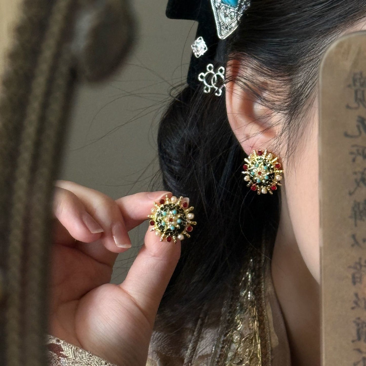 Chengxia Clip On Earrings, New Chinese Ethnic Retro Court Style Luxury Grand Delicate Heavy Craft Ear Jewelry For Women