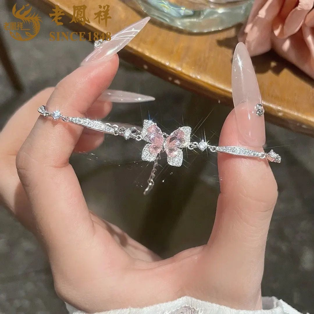 1pcs 999 Sterling Silver Sparkling Butterfly Bracelet, Elegant Dainty Style, Ideal For Birthday & Holiday Gifts