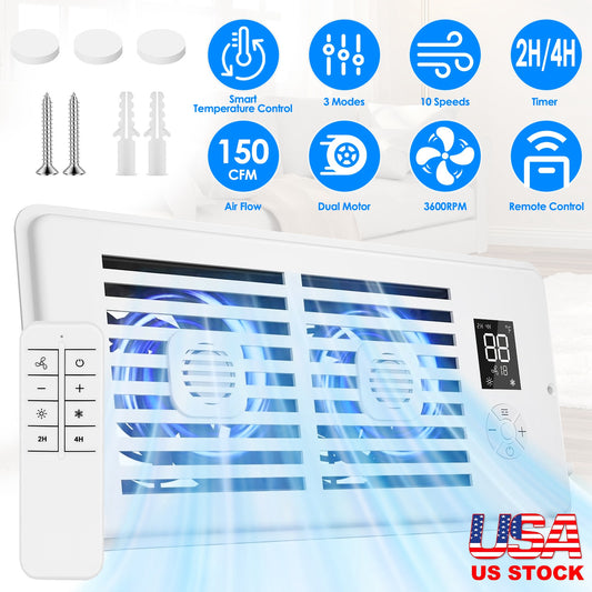 Register Booster Fan Smart AC Vent Booster Fan Fit 4in Plus 10in Register Holes With 3 Modes 10 Speeds 2H 4H Timer LCD Screen 2 Scent Diffuser Slots Remote Control Dual Motors For Wall Ceiling Floor