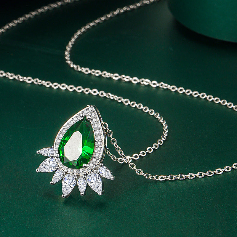 Wish Hot Sale Fashion Green Crystal Water Drop Pendant Colorful Treasure Ruby Pear-shaped Necklace TikTok Live Hot Jewelry