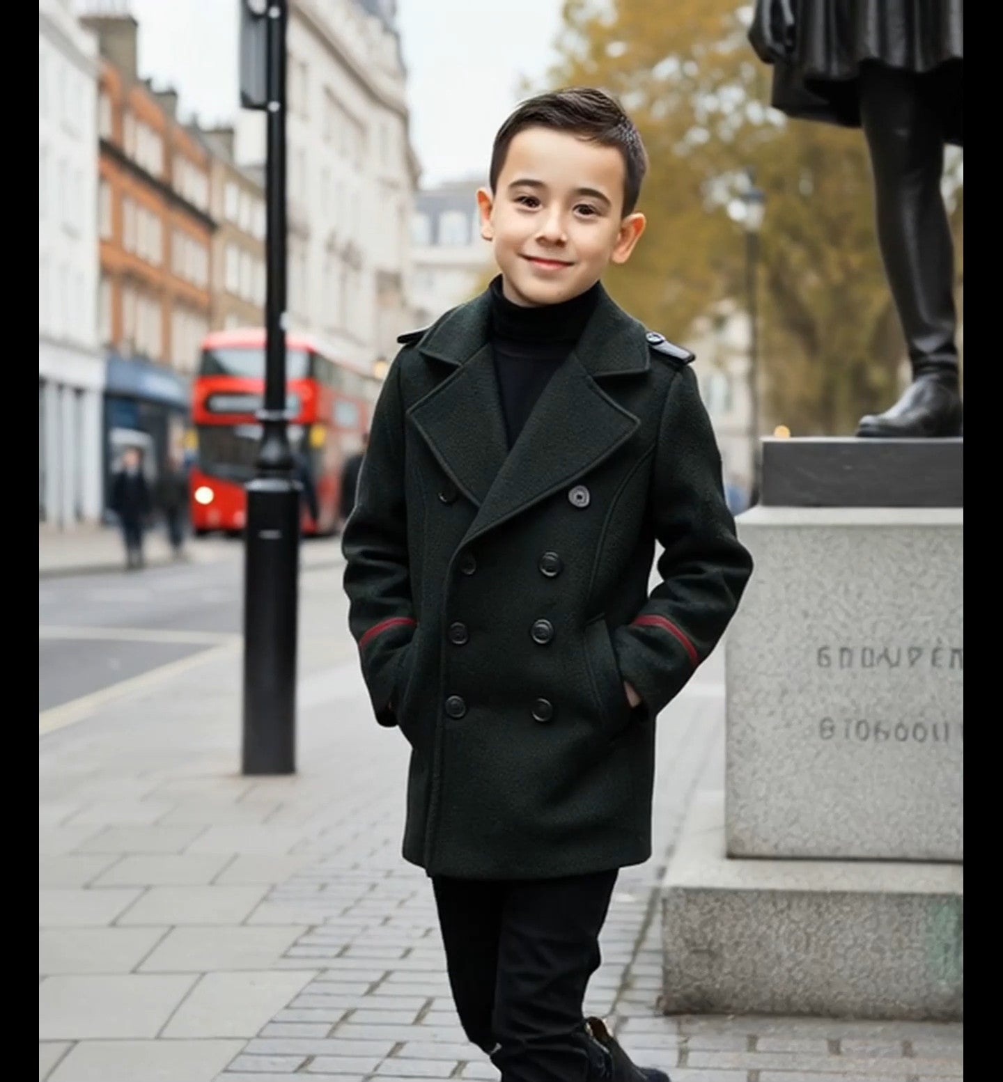 Boys Black Smart Casual Cashmere Coat Green Military Style Woolen Jacket  3-9Y