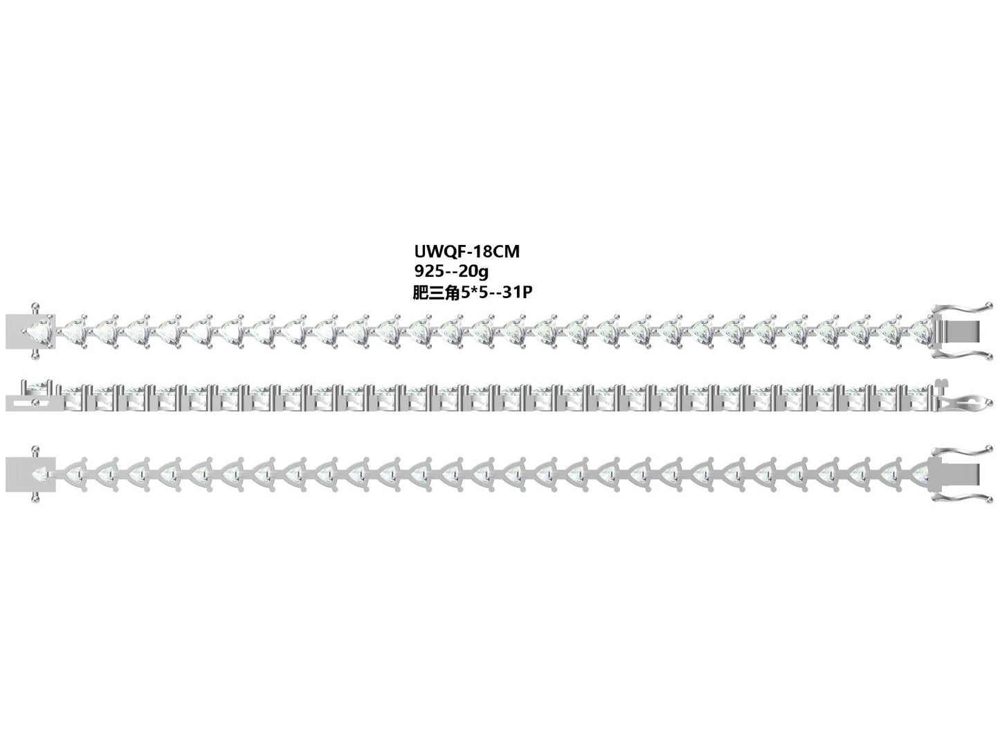 S925 Sterling Silver 5x5mm Trillion Cut Moissanite Tennis Bracelet D Color VVS1 16-18-20cm Platinum Plated GRA Certified Gift Box