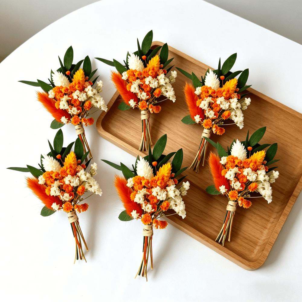 6-Piece Set Of Mini Dried Flowers In Orange For Table Decorations And DIY Projects—Party Supplies Set
