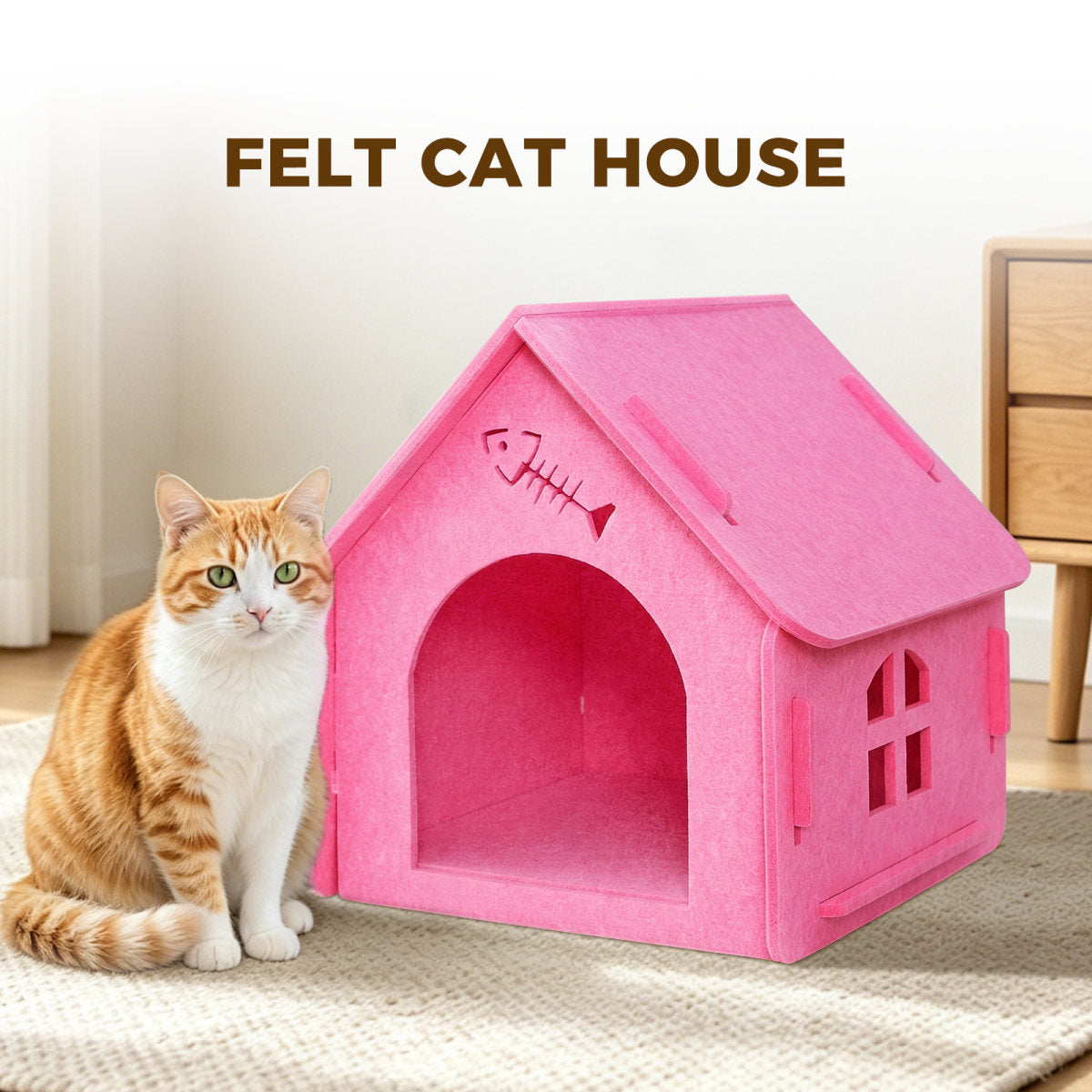 Detachable Felt Cat House, Cute Cottage Style Cat Cave, Indoor Cozy Pet Hideaway Shelter For Small Medium Cats