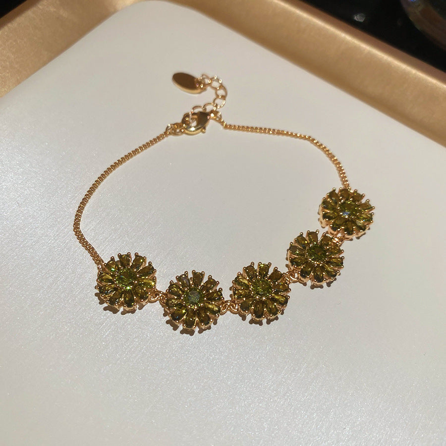 18K Gold Filled Zirconia Geometric Bracelet Circle Square Floral Bangle Elegant Chic Retro Fashion Hand Jewelry