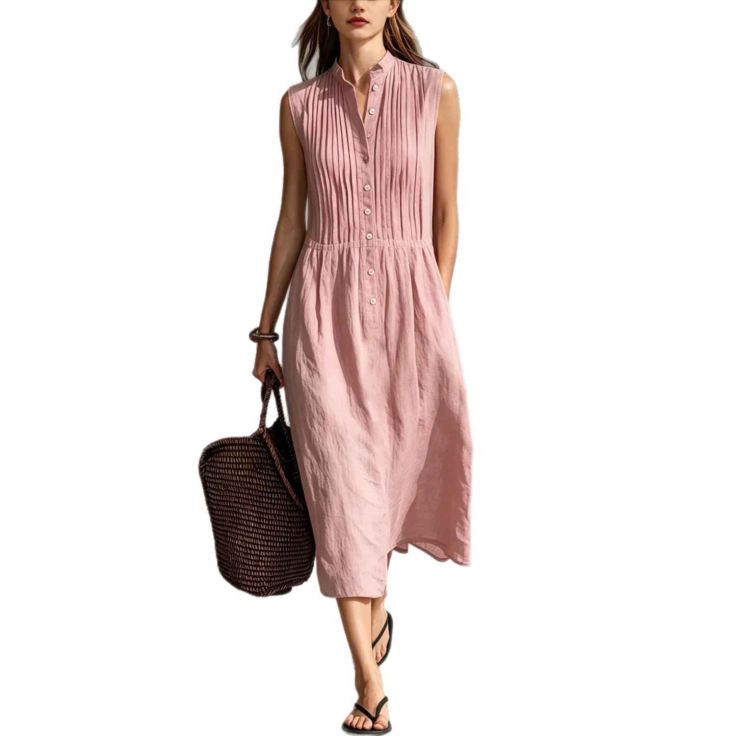 Womens Fashion Simple And Elegant Sleeveless Single-breasted Dress