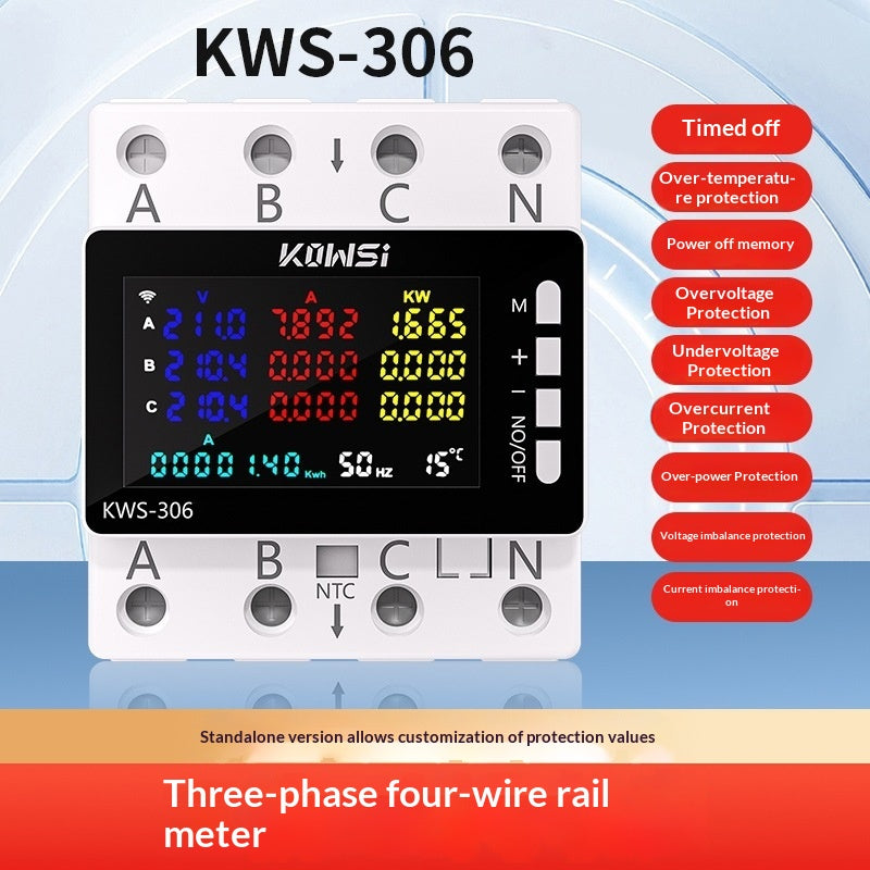 Smart WiFi Three Phase Four Wire DIN Rail Energy Meter Multifunction Voltage Current Power Monitor
